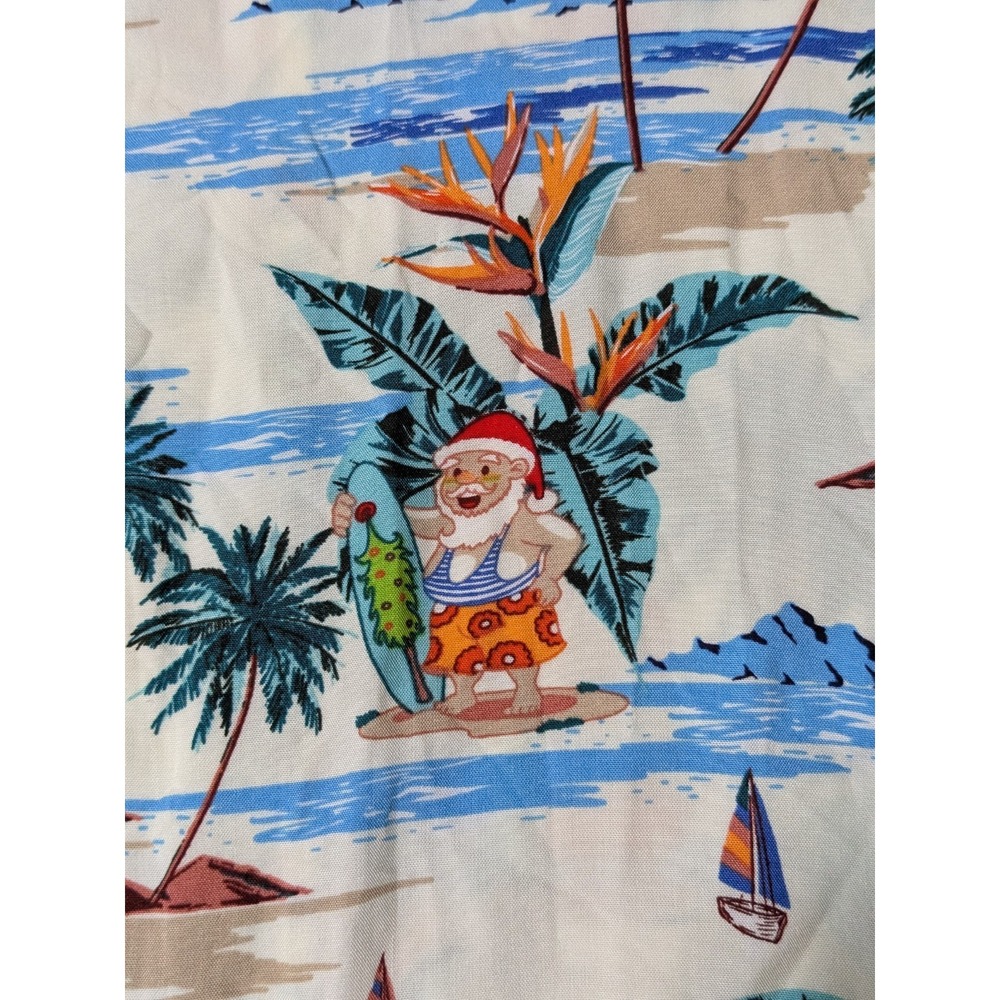 DENIM & FLOWER Santa Claus Hawaiian Beach Surfing Men Medium Ivory Shirt NEW - Picture 3 of 14